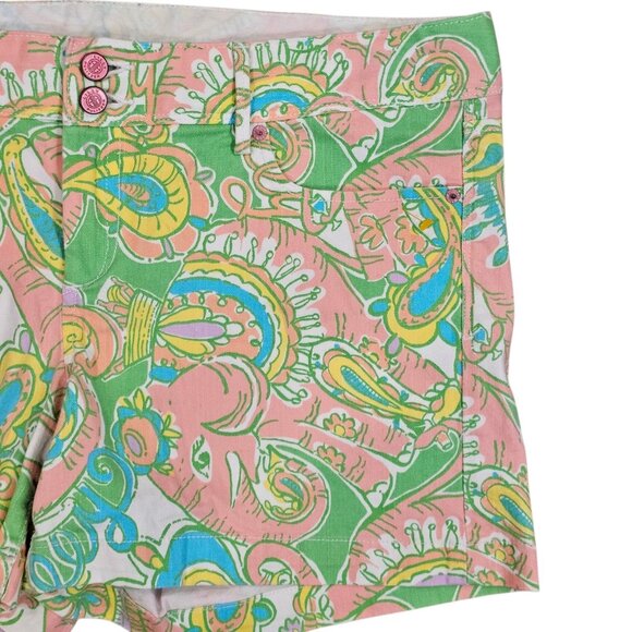 LILLY PULITZER Paisley Print Clifton Denim Shorts Sz 14 Elephant Monkey Stretch - Picture 4 of 10